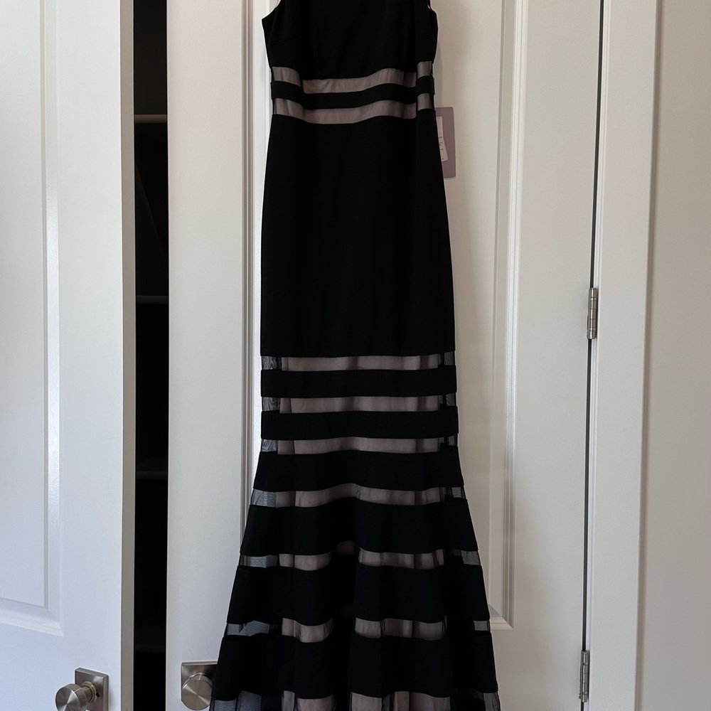 Elegant Black and pink Striped Evening Dress
